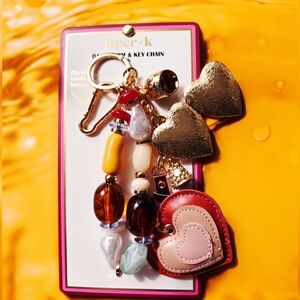 New Piper K Multi Hearts Bag Charm Keychain with Multicolor Beads, 8 Inches, NWT
